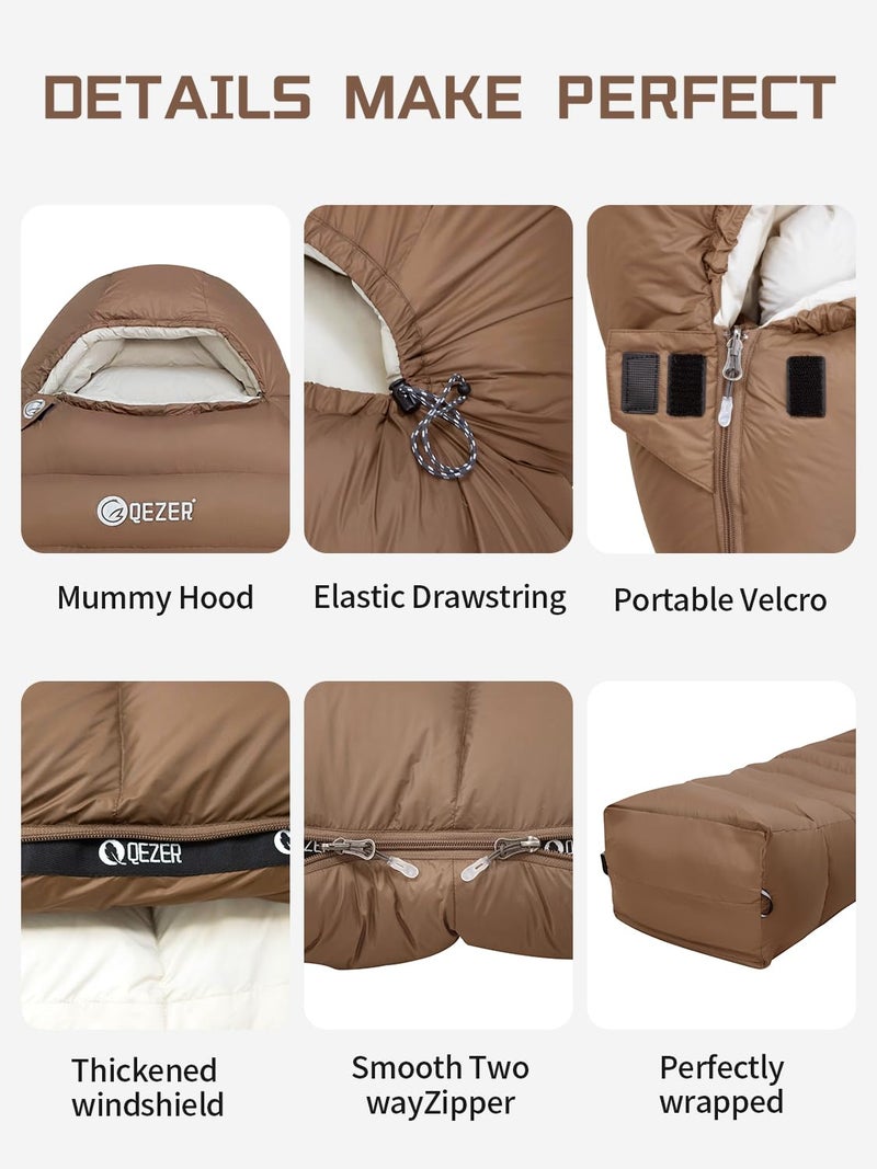 QEZER 0 Degree Sleeping Bag for Adults 650 Fill Power Down Sleeping Bag for 27℉-0℉ Cold Weather Lightweight - Image 4