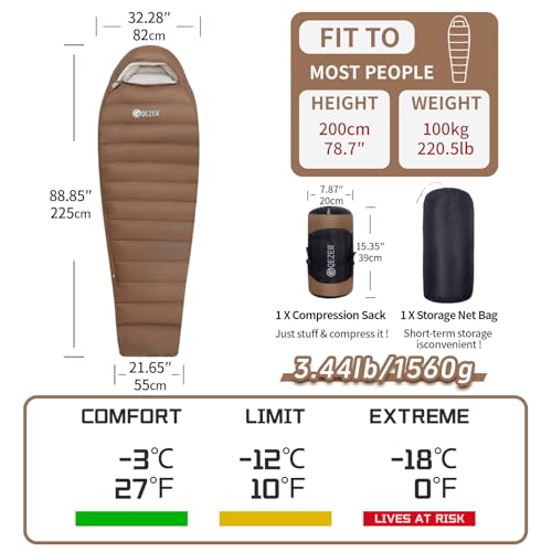 QEZER 0 Degree Sleeping Bag for Adults 650 Fill Power Down Sleeping Bag for 27℉-0℉ Cold Weather Lightweight - Image 2