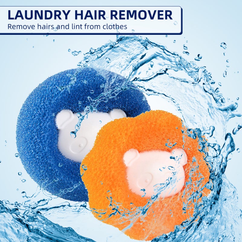 Laundry Hair Remover Blue Orange Reusable Sponge Balls - Protective Clothing Lint Catcher for Washing Machine Pet Hair Removal - Image 3