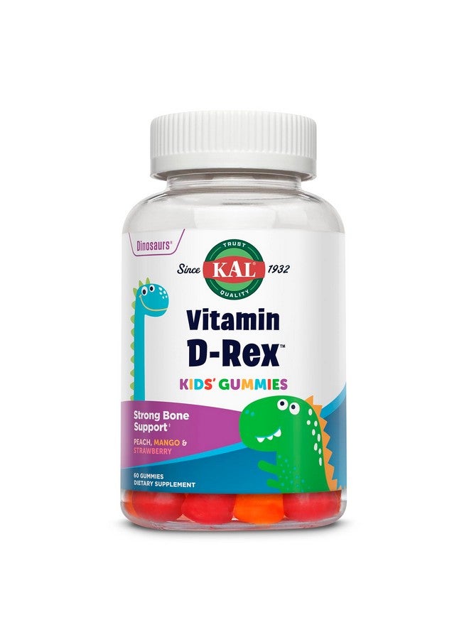 KAL Vitamin D-Rex - Vitamin D Gummies for Kids - Kids Vitamin D3 - Peach, Mango, and Strawberry Flavors - Immune, Heart, Bone & Oral Support - Vegetarian, Gluten Free - 60 Servings, 60 Gummies - Image 1