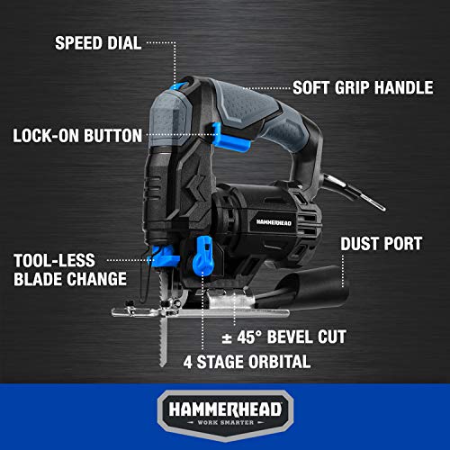 Hammerhead 4.8-Amp 3/4 Inch Jig Saw with 2pcs Wood Cutting Blades, Variable Speed and Orbital Function - HAJS048 - Image 3