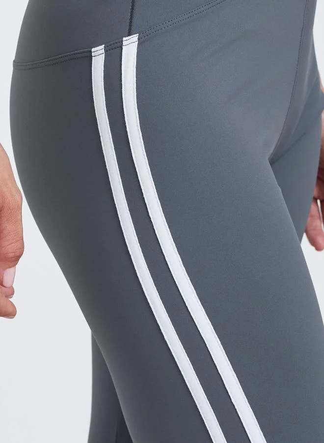 Styli Active blue Double Side Striped Detail Leggings for Women | Best Price UAE