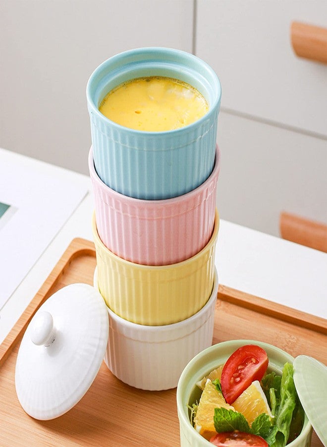 KisSealed 4 oz Ramekins, Porcelain Ramekin with Lid, Set of 5 Assorted Colors Ramekin Bowls, Ramekins for Creme Brulee Oven Safe, Dishwasher Safe - Image 2