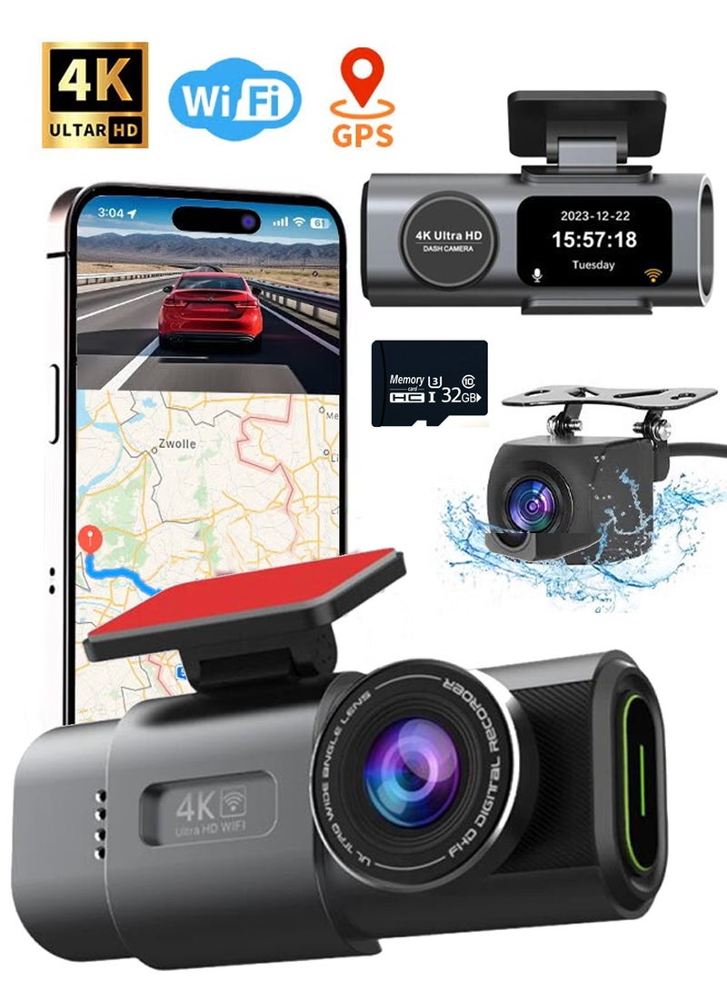 X-level 4K Dash Cam For Car 3840*2160P Dual Lens Support 1080P Rear Camera,G-Sensor, Loop Recording,WIFI GPS 24H Parking Monitoring, Night Vision, Free 32GB SD Card  - Image 1
