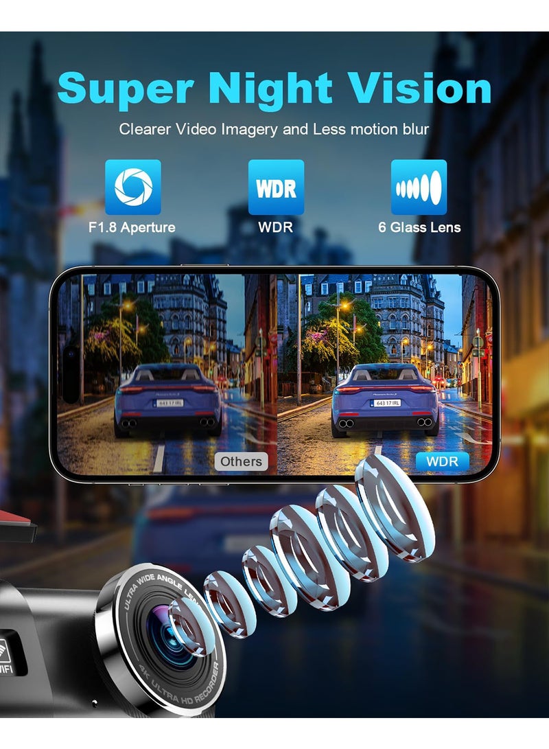 X-level 4K Dash Cam For Car 3840*2160P Dual Lens Support 1080P Rear Camera,G-Sensor, Loop Recording,WIFI GPS 24H Parking Monitoring, Night Vision, Free 32GB SD Card  - Image 4