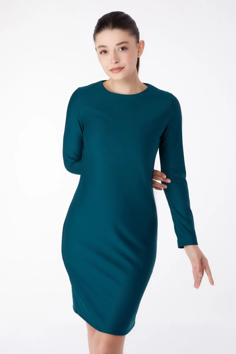 Tofisa Plain Crew Neck Women's Green Evening Dress - 13188