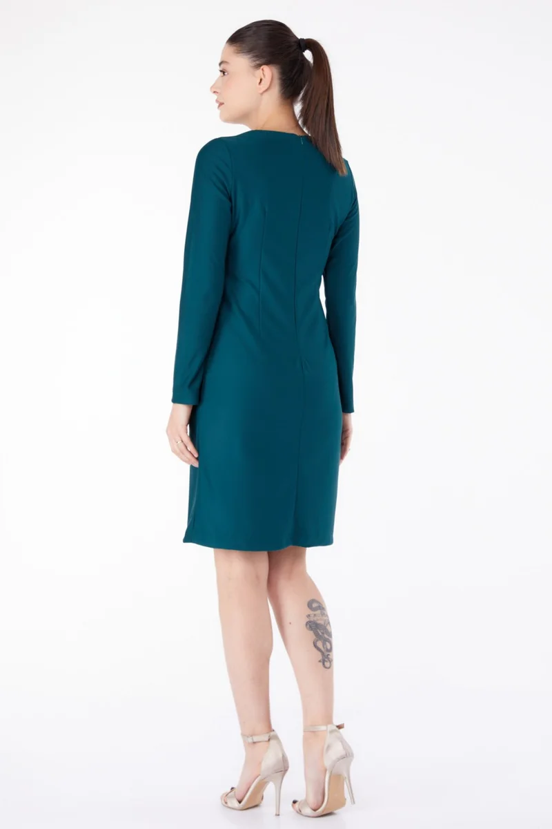 Tofisa Plain Crew Neck Women's Green Evening Dress - 13188
