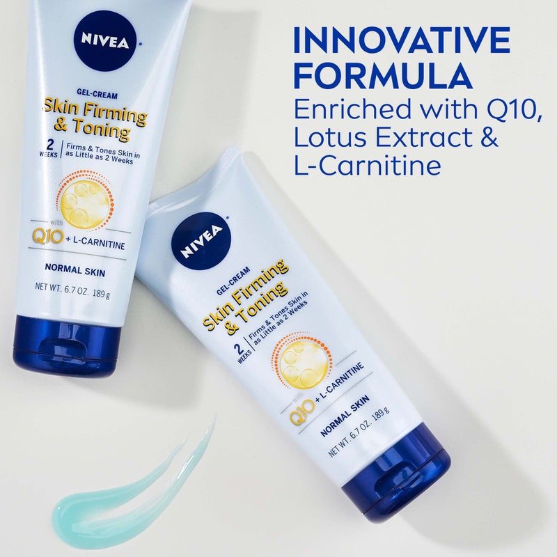 Nivea Nourishing Hydration Skin Firming Body Lotion (16.9 Fl Oz) + Skin Firming & Toning Body Gel Cream with Hyaluronic Acid (6.7 Oz), Enriched with Q10 and Vitamin C - Image 5