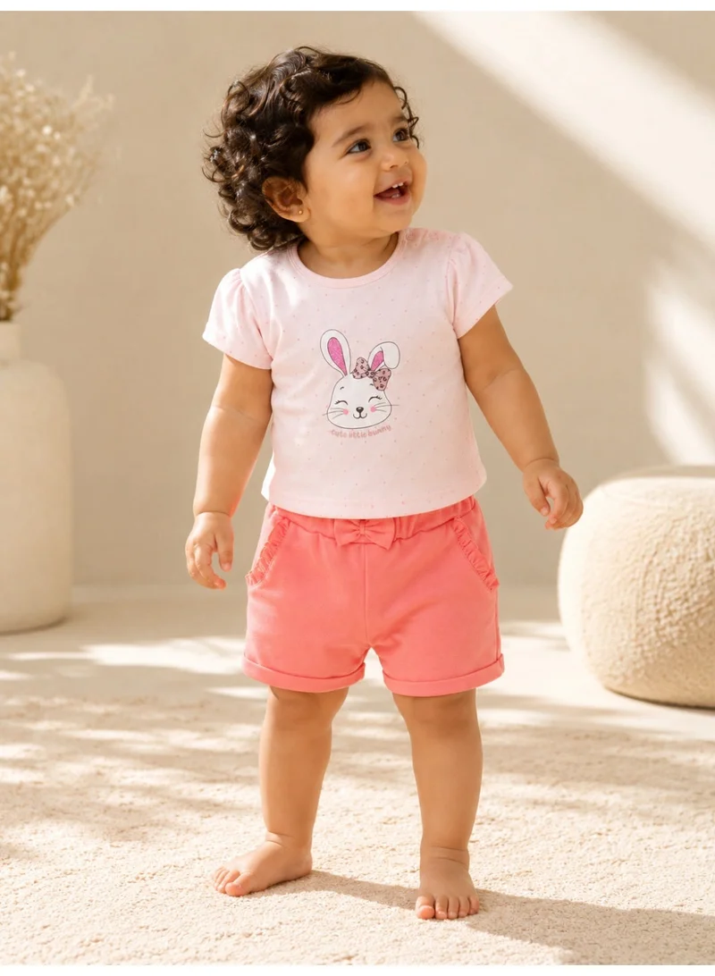 Victor And Jane New Infant Girls’ 2-Piece Set – Bunny Face Top & Bow Detail Shorts for Women | Best Price UAE