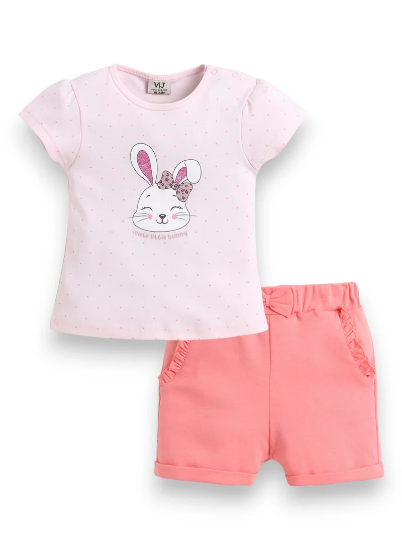 Victor And Jane New Infant Girls’ 2-Piece Set – Bunny Face Top & Bow Detail Shorts for Women | Best Price UAE