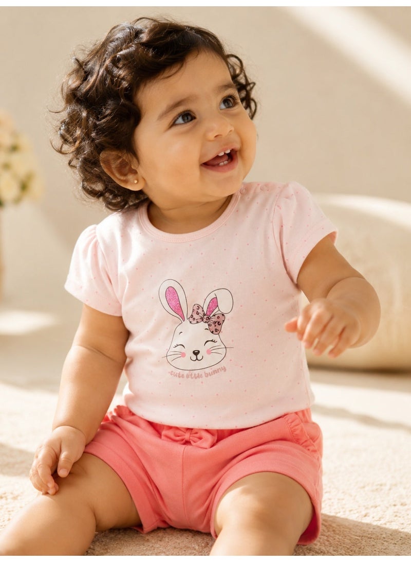 victor and jane Infant Girls’ 2-Piece Set – Bunny Face Top & Bow Detail Shorts - Image 1