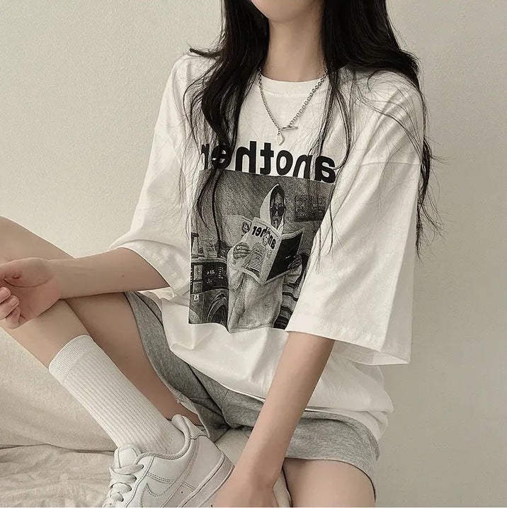 Manufacturer 100% Cotton High Quality T-Shirt Women'S Short Sleeve Summer Korean Style Loose Niche Oversize Half Sleeve White - Image 2