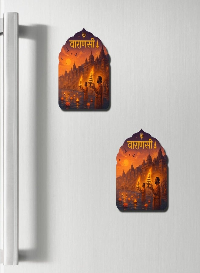 Comonot Varanasi Fridge Magnet 3x3 Inch | Fridge Decoration Magnet for Kitchen & Home Decor | Wooden Refrigerator Stylish Fridge Magnet - Image 4