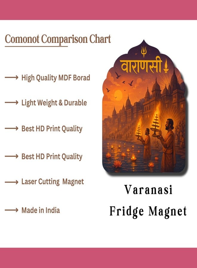 Comonot Varanasi Fridge Magnet 3x3 Inch | Fridge Decoration Magnet for Kitchen & Home Decor | Wooden Refrigerator Stylish Fridge Magnet - Image 5