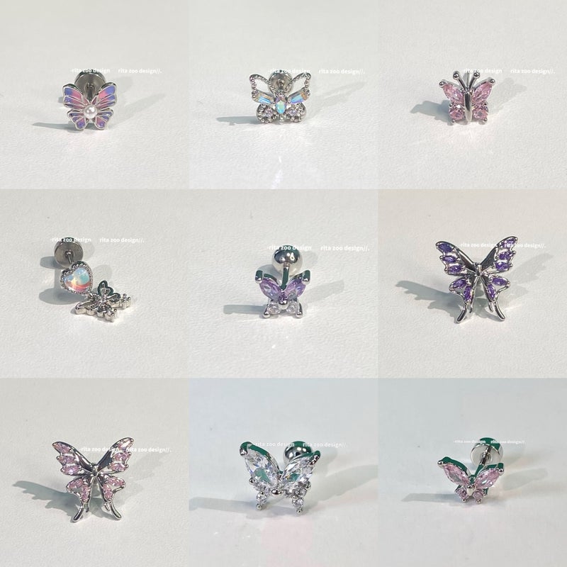 Collection Of Butterfly Control ~ No Need To Take Off When Sleeping, Beautiful, Smart, Cute And Playful Butterfly Collection Titanium Steel Ear Bone Cochlear Nails - Image 3