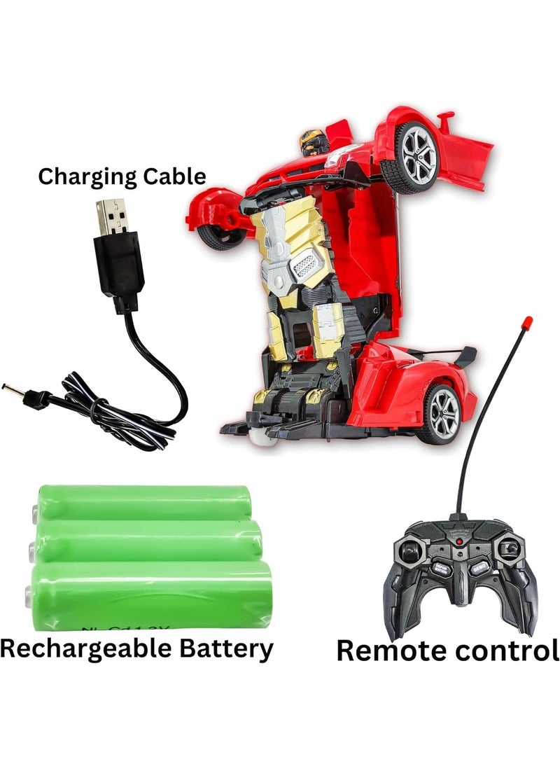 TOON TOYZ Remote Control Transformer Car for Boys & Girls | 2-in-1 Deformable RC Car with One-Click Transformation, 360° Spins, Drift, Lights & Sounds | Fast Rechargeable Robot Car Toy for Kids - Red - Image 5