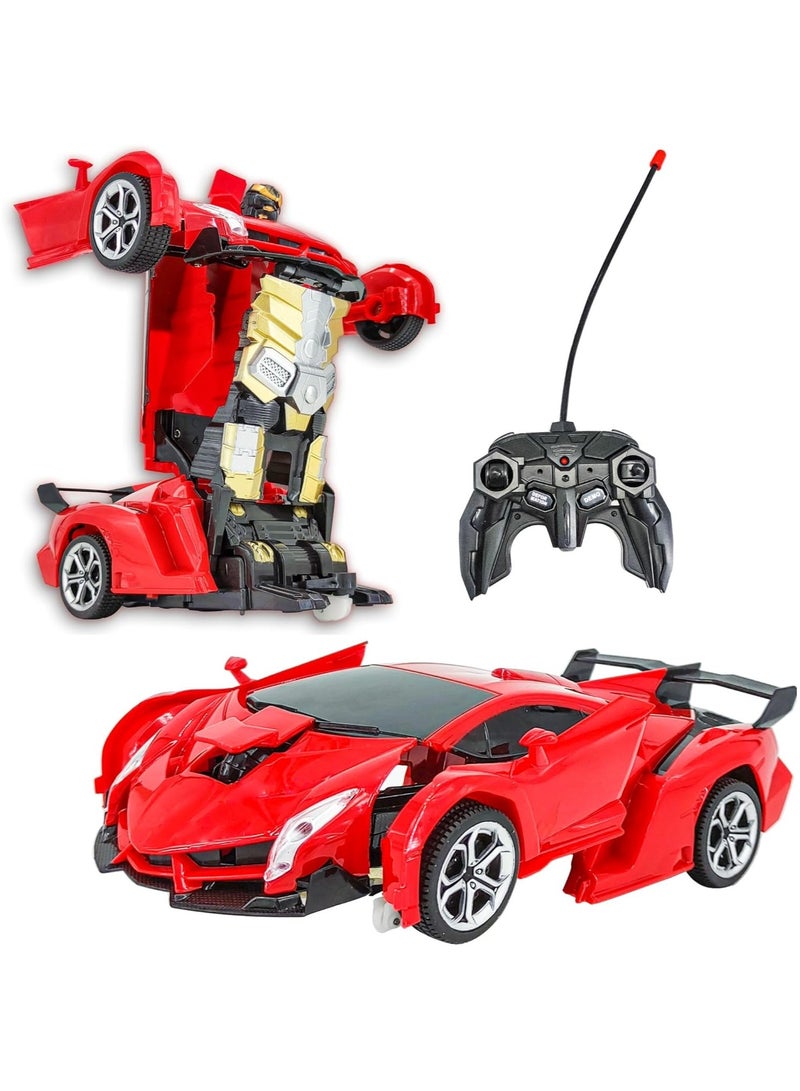 TOON TOYZ Remote Control Transformer Car for Boys & Girls | 2-in-1 Deformable RC Car with One-Click Transformation, 360° Spins, Drift, Lights & Sounds | Fast Rechargeable Robot Car Toy for Kids - Red - Image 2
