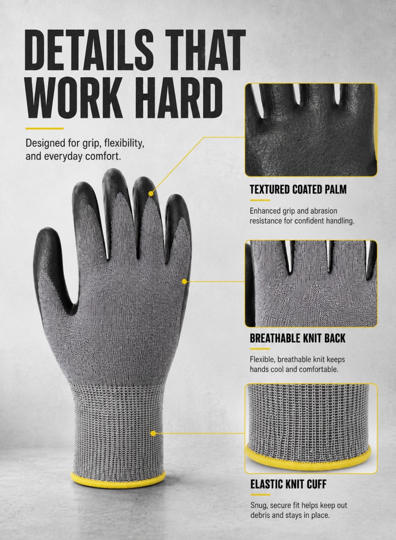 Touchscreen Cut Resistant Work Gloves ANSI A5 Safety Gloves, PU Coated Non Slip Grip, Reinforced Fingers & Thumb, Breathable Heavy Duty Protective Gloves for Warehouse Construction Welding Fishing Gardening(XL) - Image 4