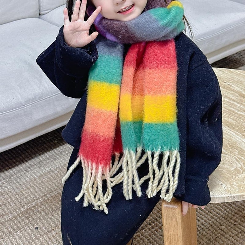 Rainbow Fringe Scarf: Soft Long Muffler - Comfort Neck Wrap for Kids Daily Use & Outdoor Activities - Image 2