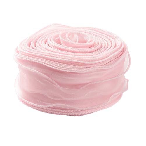 CABODYALS 38 Yards 2 Inch Pink Sheer Ribbon Wired Transparent Organza Ribbon Sweet Rose Clear Silk Chiffon Mesh Yarn Ribbons for Sewing Making Crafts Gift Wrapping Valentine Wedding Bouquets Christmas - Image 1