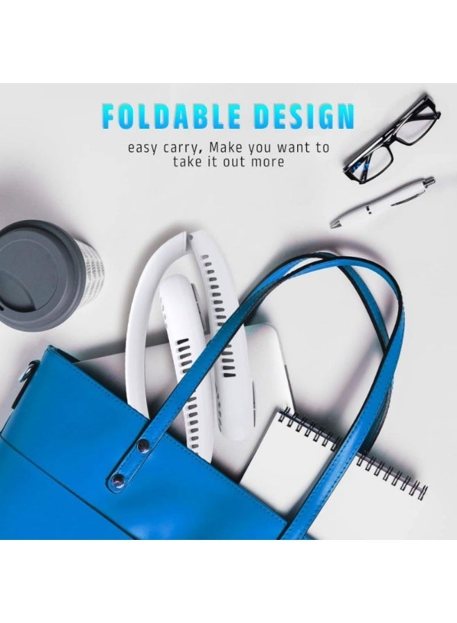 مروحة محمولة للرقبة – بدون استخدام اليدين، قابلة للشحن مع 3 سرعات وشاشة LED – باللون الأبيض - Image 5