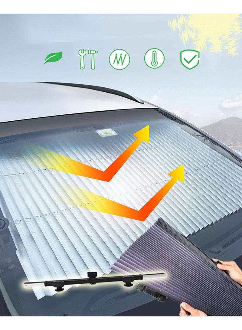 zoba Foldable car sunshade to protect your windshield from sunlight and heat. Blocks 99% of UV rays to keep your car cool. Fits front windows of various models with adhesive base. Length: 46. Flexible, extendable design with high stability and easy to use and install. - Image 5