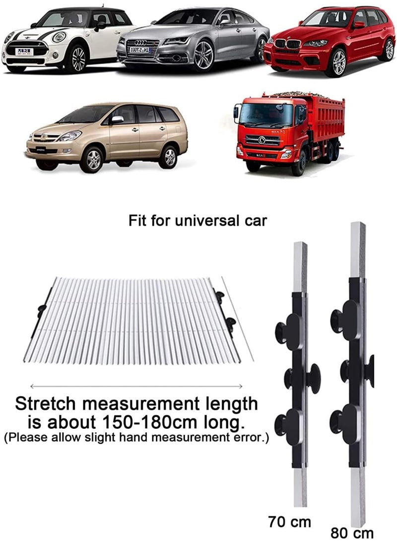 zoba Foldable car sunshade to protect your windshield from sunlight and heat. Blocks 99% of UV rays to keep your car cool. Fits front windows of various models with adhesive base. Length: 46. Flexible, extendable design with high stability and easy to use and install. - Image 2