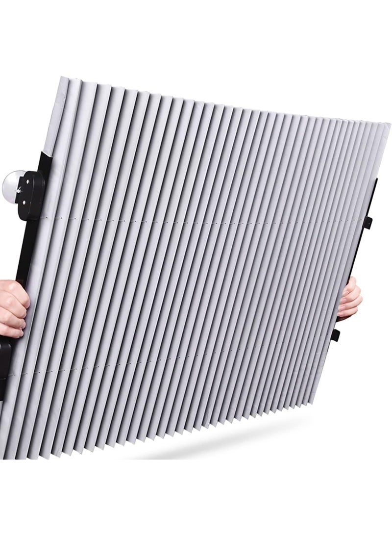 zoba Foldable car sunshade to protect your windshield from sunlight and heat. Blocks 99% of UV rays to keep your car cool. Fits front windows of various models with adhesive base. Length: 46. Flexible, extendable design with high stability and easy to use and install. - Image 1