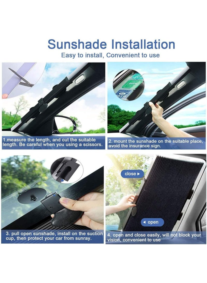 zoba Foldable car sunshade to protect your windshield from sunlight and heat. Blocks 99% of UV rays to keep your car cool. Fits front windows of various models with adhesive base. Length: 46. Flexible, extendable design with high stability and easy to use and install. - Image 3