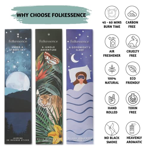 Folkulture Incense Sticks | Set of 6 (120 Fall Insence-Sticks) with 45 Mins Burn Time | Non Toxic Balsam Cedarwood, Oud, Jasmine, Pumpkin Spice Incense | Organic Peppermint Inscents-Sticks - Image 3