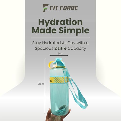 FIT FORGE 2 Litre Sports & Fitness Water Bottle - BPA Free, Leakproof, Lightweight Large Water Jug with Handle for Gym, Office, Travel & Outdoor Hydration - Blue Transparent - Image 3