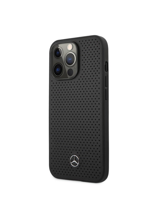Mercedes-Benz Mercedes-Benz Genuine Leather Hard Case With Perforated Metal Star Logo For iPhone 14 Pro Max - Black [ MEHCP14XDELBK ] - Image 1