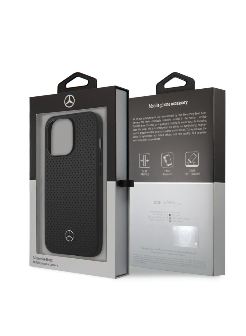 Mercedes-Benz Mercedes-Benz Genuine Leather Hard Case With Perforated Metal Star Logo For iPhone 14 Pro Max - Black [ MEHCP14XDELBK ] - Image 2