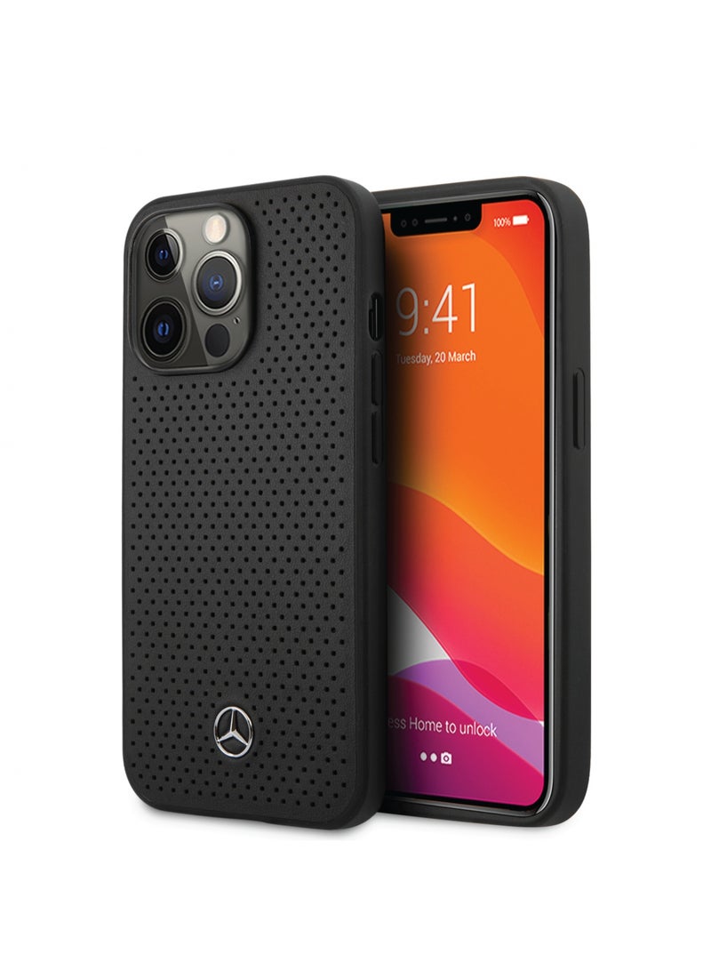 Mercedes-Benz Mercedes-Benz Genuine Leather Hard Case With Perforated Metal Star Logo For iPhone 14 Pro Max - Black [ MEHCP14XDELBK ] - Image 3