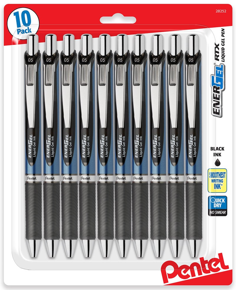 Pentel أقلام بنتل إنرجيل 0.5 مم، أقلام ذات رأس إبرة سوداء - عبوة قابلة للسحب من 10 أقلام - Image 1