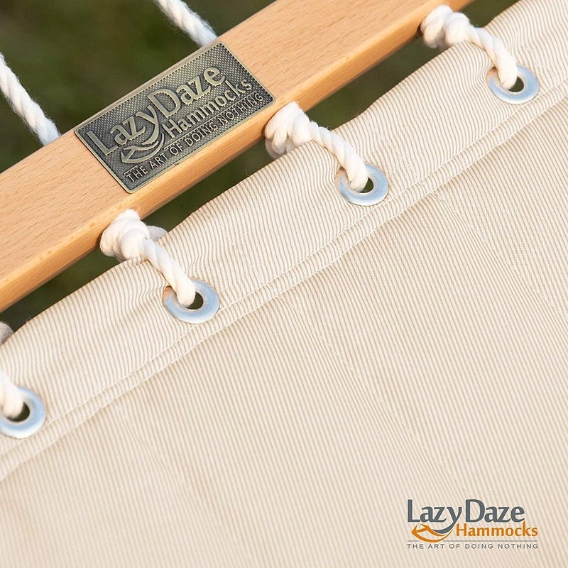 Lazy Daze Hammocks أرجوحة Lazy Daze 12 قدم مزدوجة مصنوعة من القماش مع قضيب تفريق ووسادة قابلة للفك، أرجوحة لشخصين للاستخدام في الفناء الخارجي أو الحديقة أو بجانب المسبح، سعة وزن 450 رطل، طبيعي - Image 4