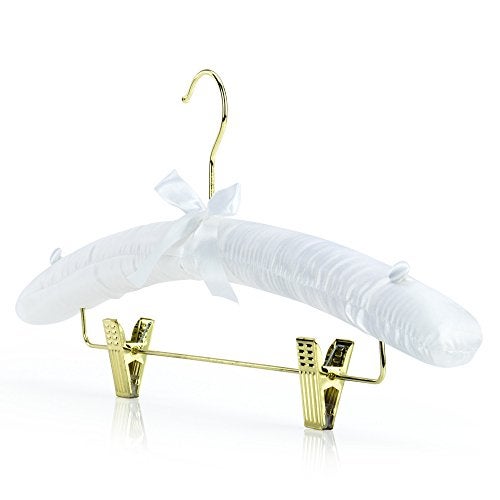 HANGERWORLD Pack of 5 White Satin Padded Hangers with Clips for Skirts, Pants & Sweaters with Non-Slip Buttons, Pretty Hanger for Women Clothing - 17 Inch - Image 3