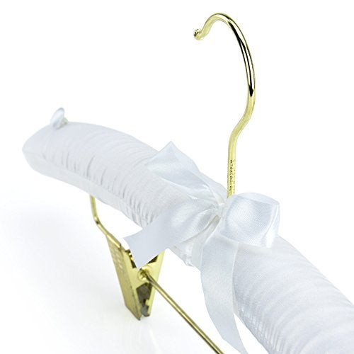 HANGERWORLD Pack of 5 White Satin Padded Hangers with Clips for Skirts, Pants & Sweaters with Non-Slip Buttons, Pretty Hanger for Women Clothing - 17 Inch - Image 4