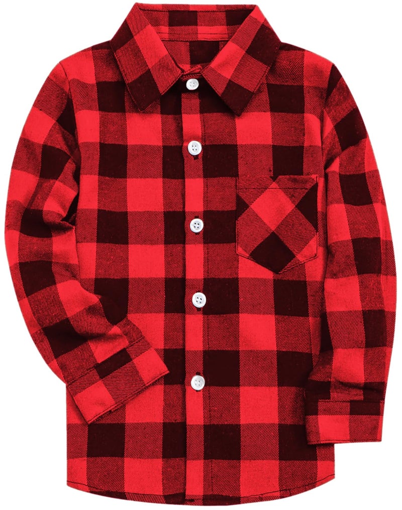 SANGTREE Mens Flannel Plaid Shirts Casual Long Sleeve Button Down Shirt Dad and Son Matching Shirts (Red, L) - Image 1