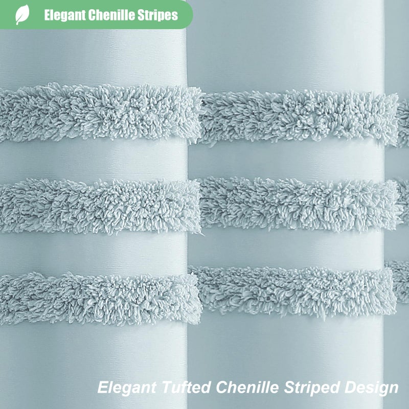 Dynamene Fog Blue Fabric Shower Curtain  Tufted Chenille Striped Textured Cloth Shower Curtain for Bathroom  Farmhouse Shabby Chic Waterproof Shower Curtain Set with Hook  Machine Washable  72x72 - Image 1