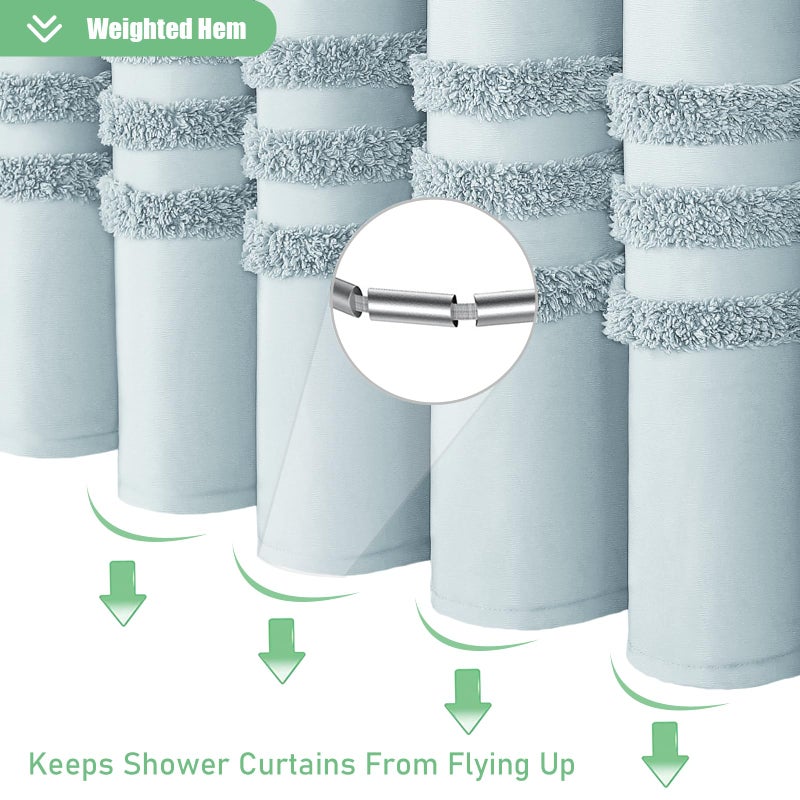 Dynamene Fog Blue Fabric Shower Curtain  Tufted Chenille Striped Textured Cloth Shower Curtain for Bathroom  Farmhouse Shabby Chic Waterproof Shower Curtain Set with Hook  Machine Washable  72x72 - Image 3