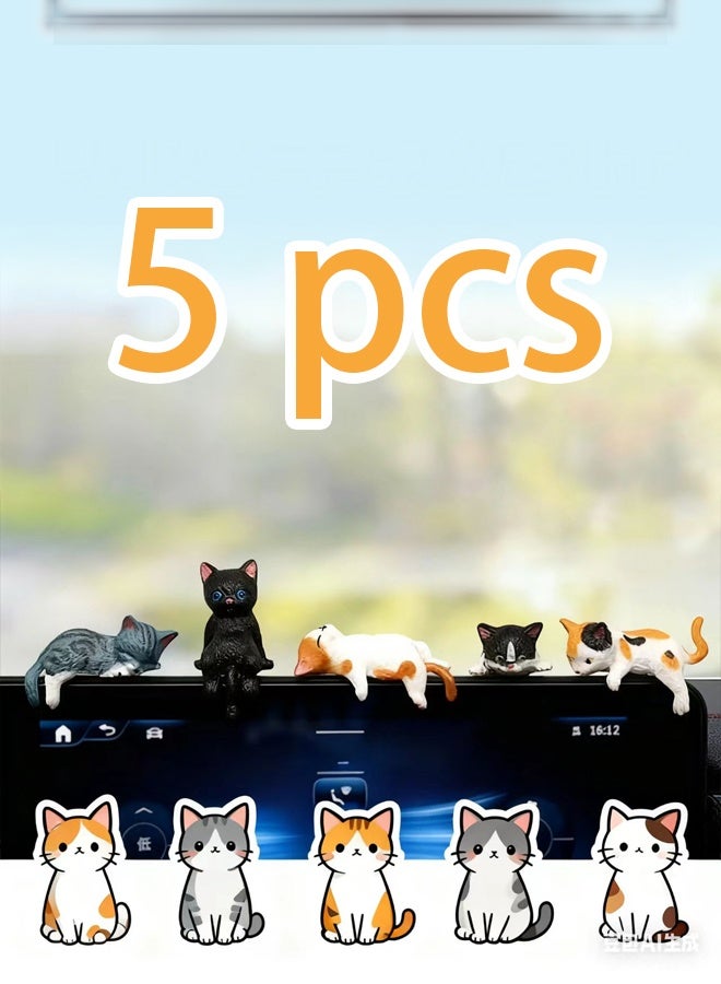 Cat Car Interior Accessories Dashboard Decorations, Set of 5 Cute Car Dash Decor Rearview Mirror Ornament - Image 1