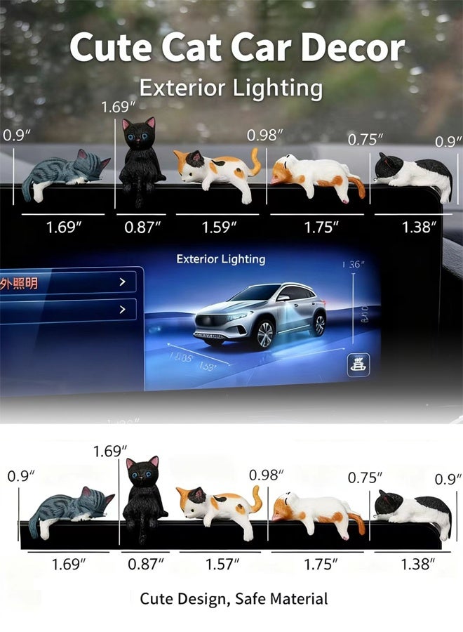 Cat Car Interior Accessories Dashboard Decorations, Set of 5 Cute Car Dash Decor Rearview Mirror Ornament - Image 2