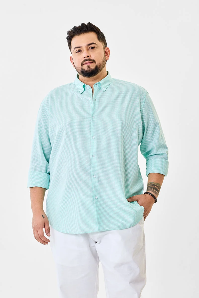 SNITCH قميص مقاس كبير بنقوش مربعات دقيقة من مزيج الكتان