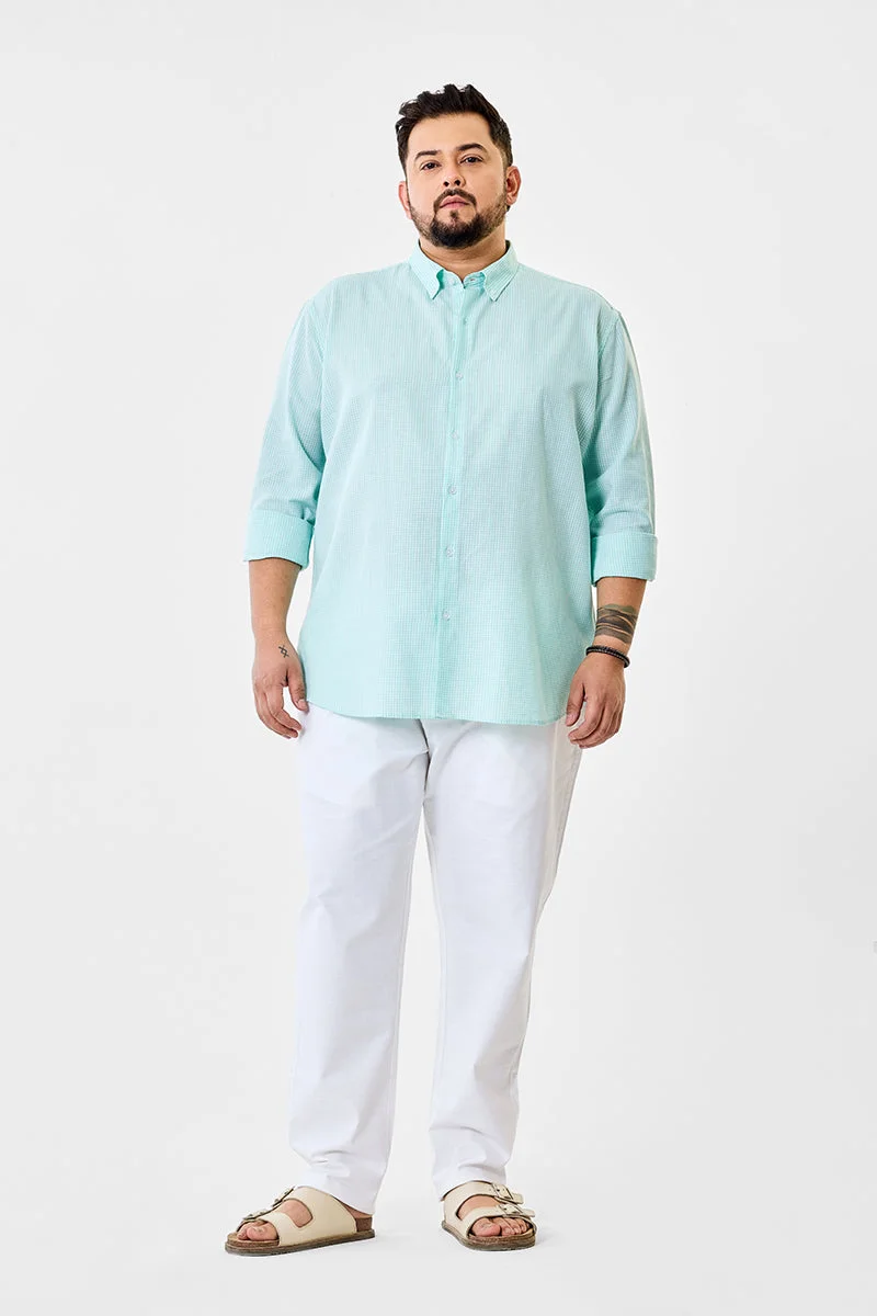 SNITCH Linen Blend Mirco Checks Plus Size Shirt