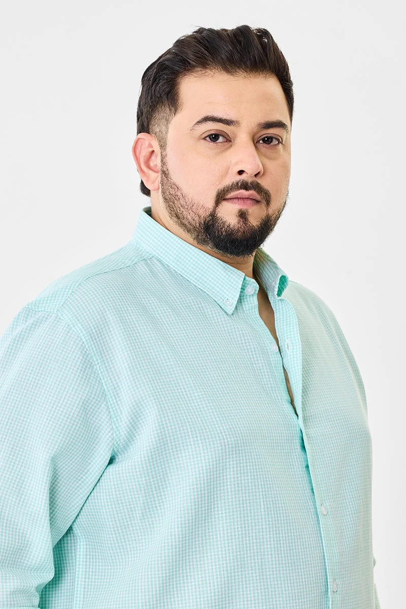 SNITCH Linen Blend Mirco Checks Plus Size Shirt