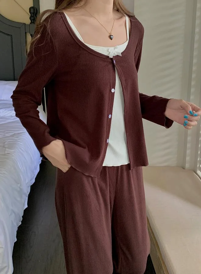 تايك تو مجموعة من 3 - كارديجان مضلع وكامي وبنطال بيجاما