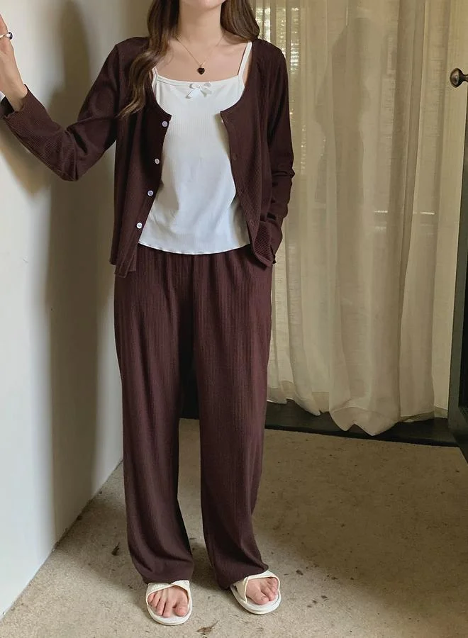 تايك تو مجموعة من 3 - كارديجان مضلع وكامي وبنطال بيجاما