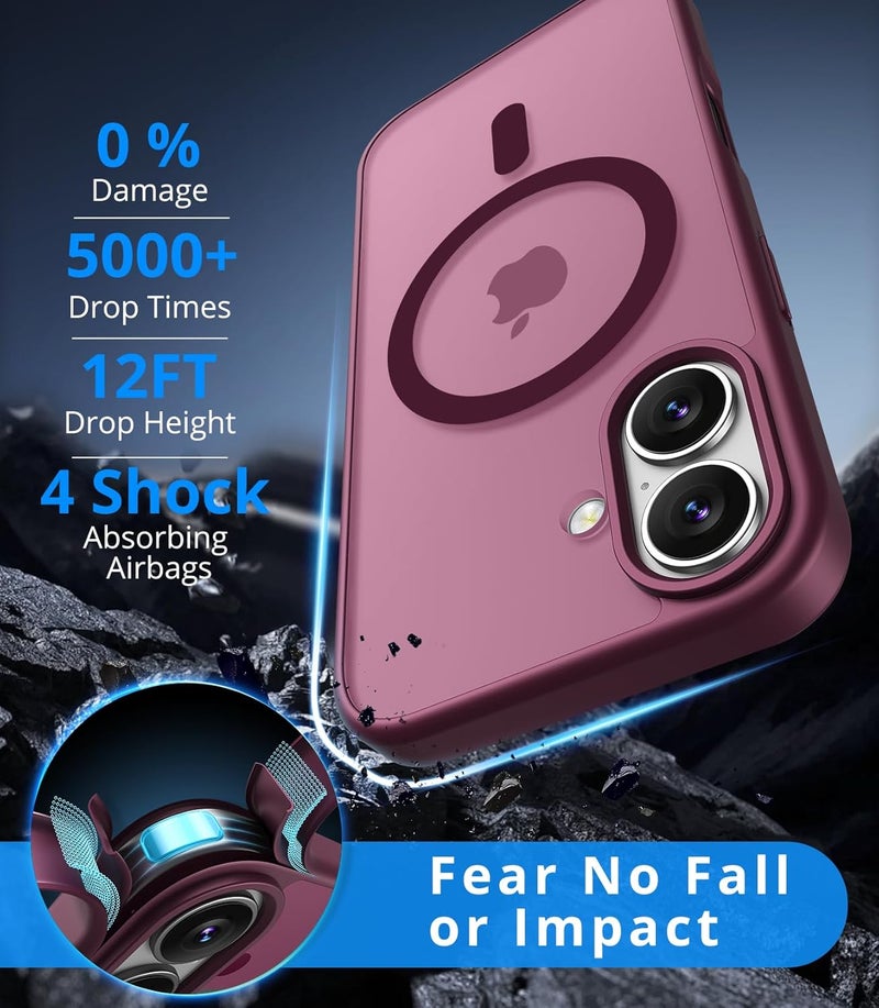 Vansdon Magnetic for iPhone 16 Case with 1 Protective Glass, Compatible with Magsafe, Military Standard Drop Protection, Translucent Matte Back, Shockproof Mobile Phone Case for iPhone 16 Case, Wine - Image 2