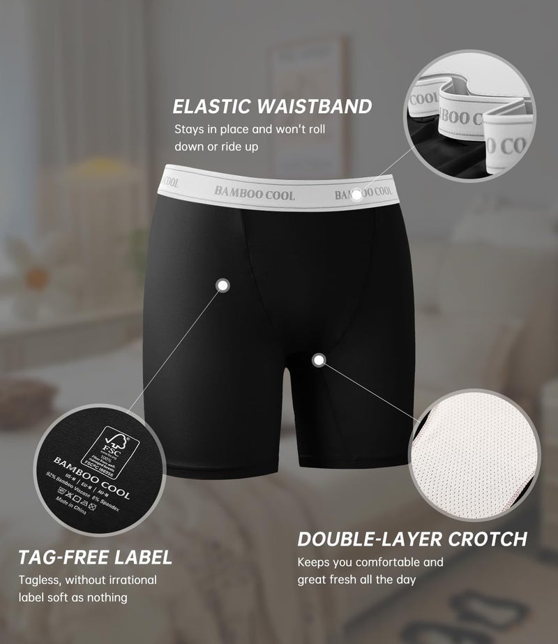 BAMBOO COOL Womens BoyShorts Underwear Full Coverage Ladies Panties High Waisted Boxer Briefs Breathable Stretch 5 Pack - Image 3
